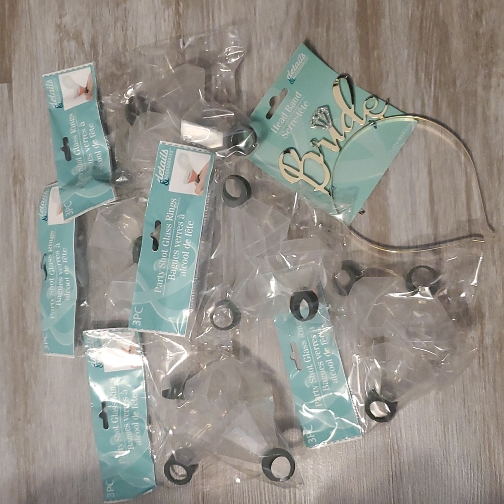 Bachelorette party ring shot glasses and bride headband